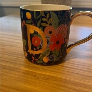 Anthropologie Floral Monogram ‘ D ‘ Mug with Gold Handle